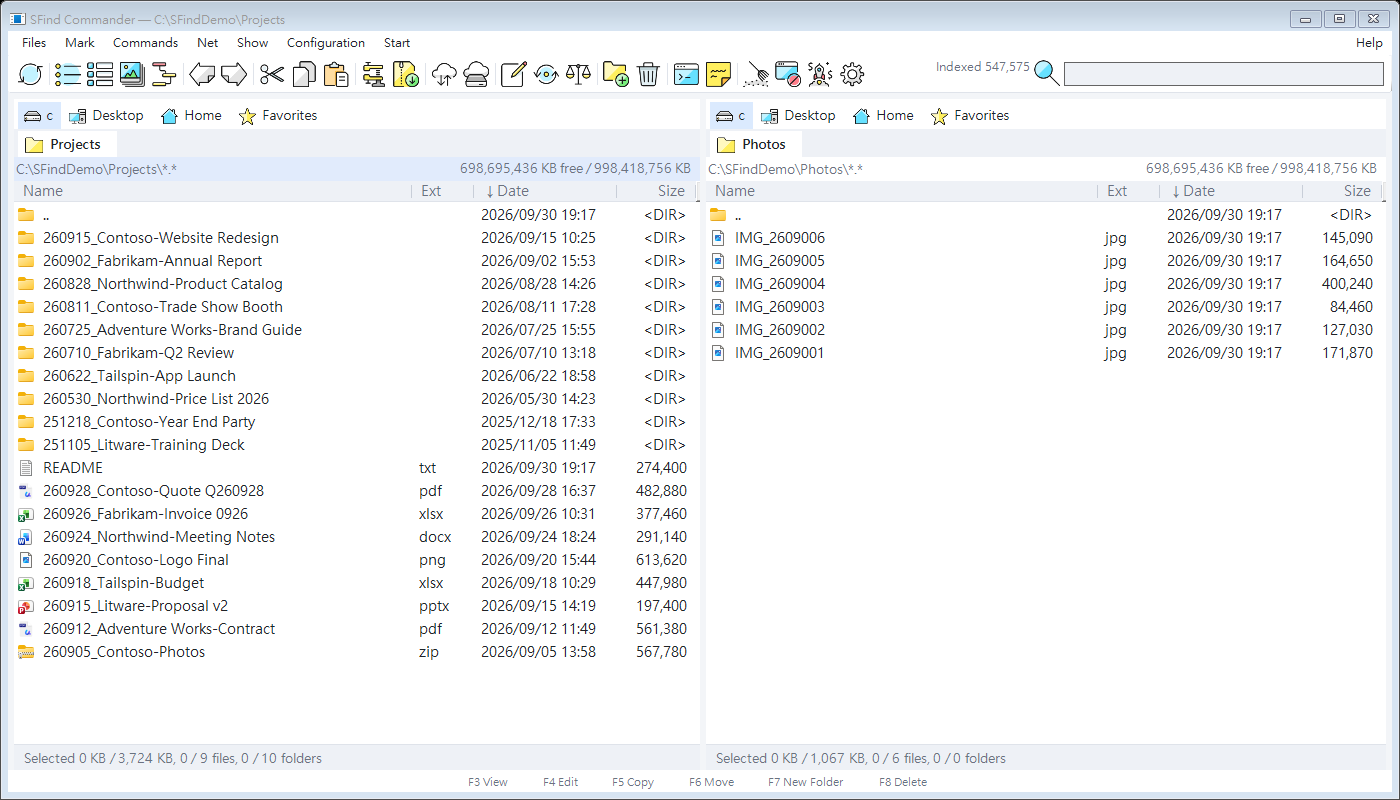 SFind Commander main window with two file panels